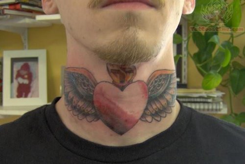 Heart Wings Throat Tattoo