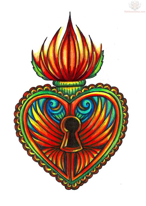 Locked Sacred Heart Tattoo Pattern