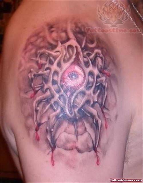 Satan Eye Tattoo On Shoulder