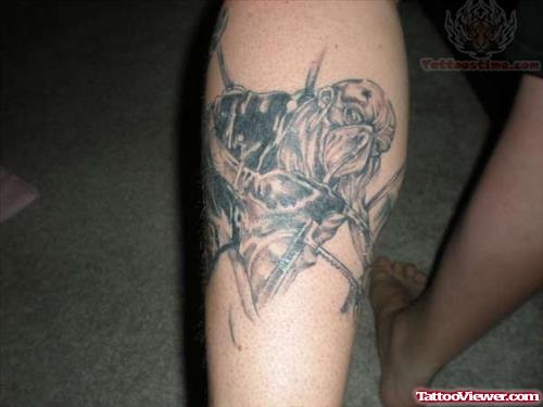 Satan Tattoo On Back Leg