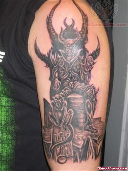 Huge Satan Tattoo On Shoulder