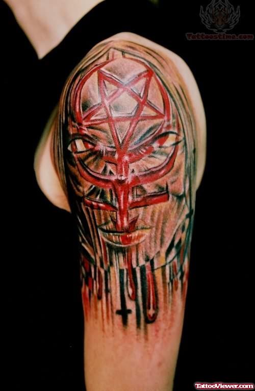 Satan Face Color Tattoo