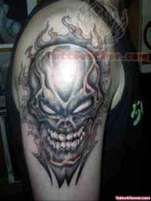 Flaming Skull Scary Tattoo