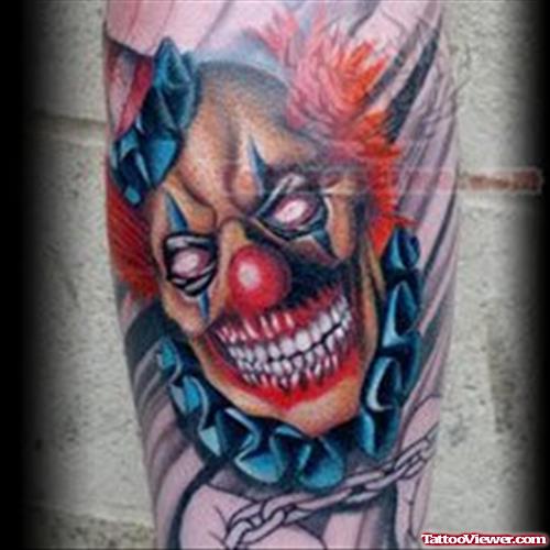 Scary Color Ink Clown Tattoo