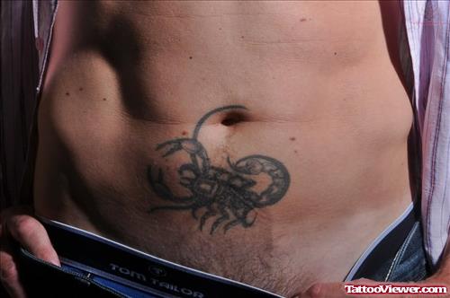 Grey Ink Stomach Scorpion Tattoo
