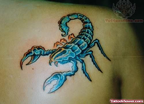 Blue Scorpion Tattoo On Back