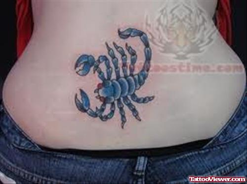 Blue Scorpion Tattoo On Lower Waist