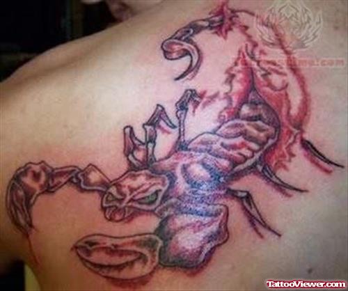Red Scorpion Tattoo On Back Shoulder