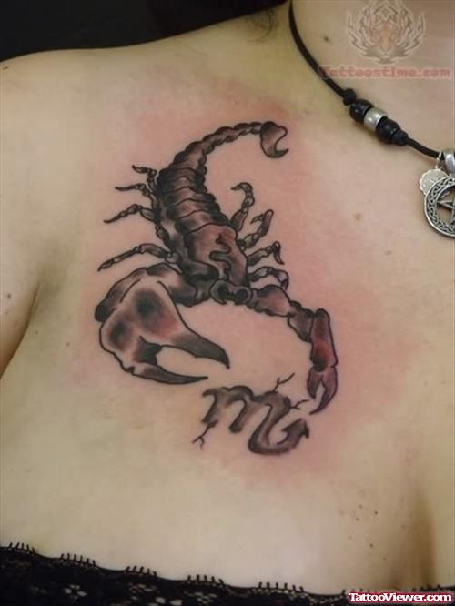 Scorpion Tattoo On Girl Chest