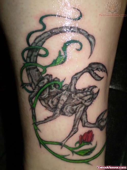 Scorpion Tattoo With Rose