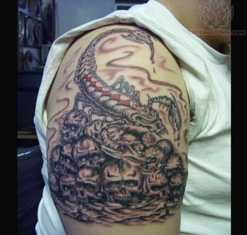 Scorpion Tattoo On Upper Shoulder
