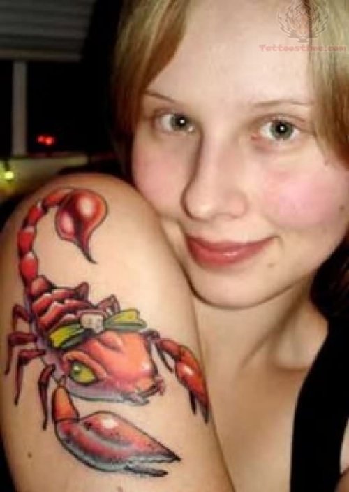 Colored Scorpion Tattoo On Shoulder