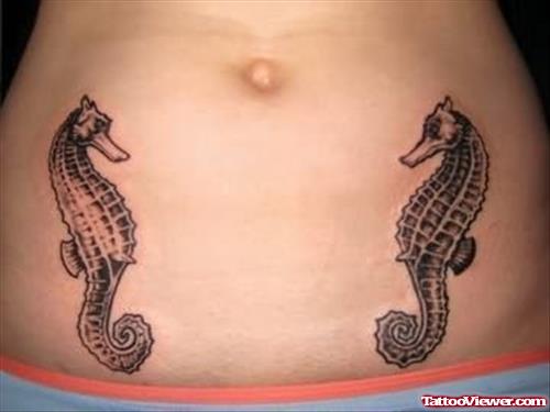Seahorses Tattoo On Belly