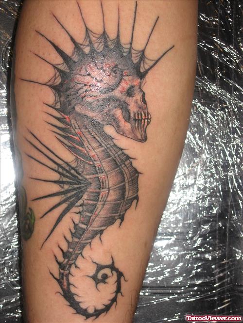 Seahorse Skull Head Tattoo