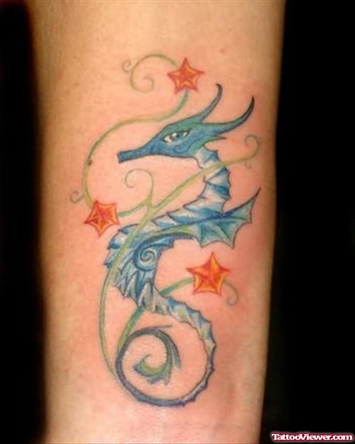 Stylish Sea Horse Tattoo