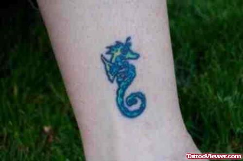 Sea Horse Blue Small Tattoo
