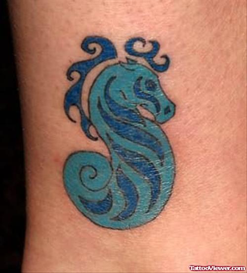 Sea Horse Blue Ink Tattoo