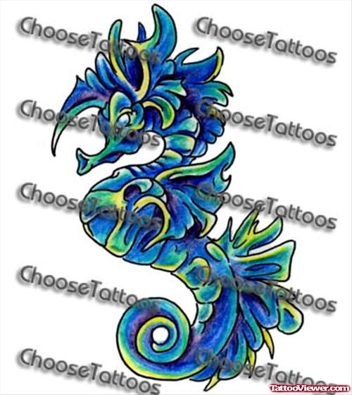 Blue Seahorse Tattoo Sample