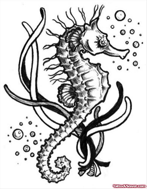 Black And Grey Seahorse Tattoo
