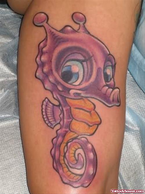 Seahorse Coloured Ink Tattoo