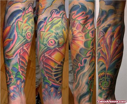 Sea Horse Web Sleeve Tattoo