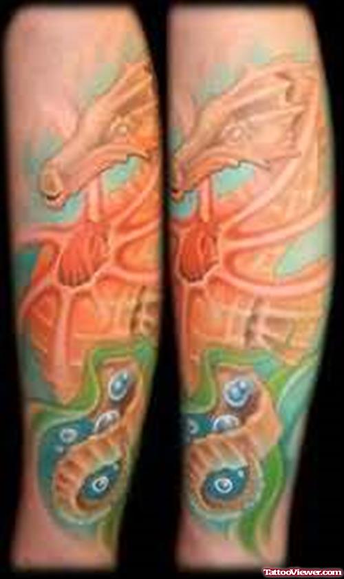Orange Seahorse Tattoo