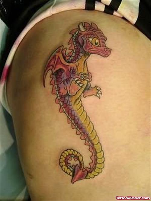 Japanese Dragon Seahorse Tattoo On Shoulder