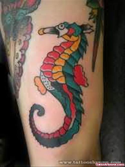 Coloured Seahorse Tattoo