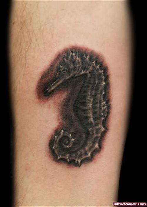 Black and Grey Sea Horse Tattoo