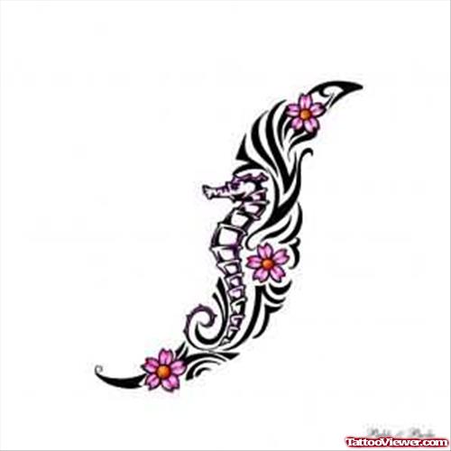 Flower Design Seahorse Tattoo