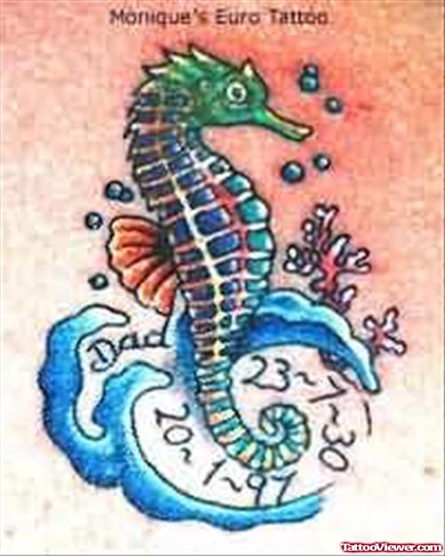 Blue And Green Seahorse Tattoo