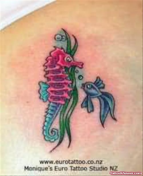 Small Fish And Seahorse Tattoo