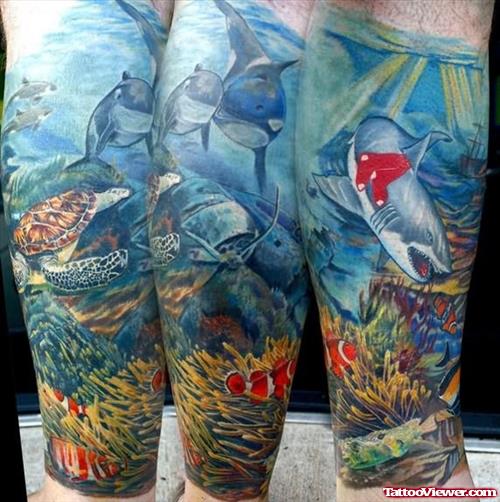 Underwater Shark Tattoo On Arm