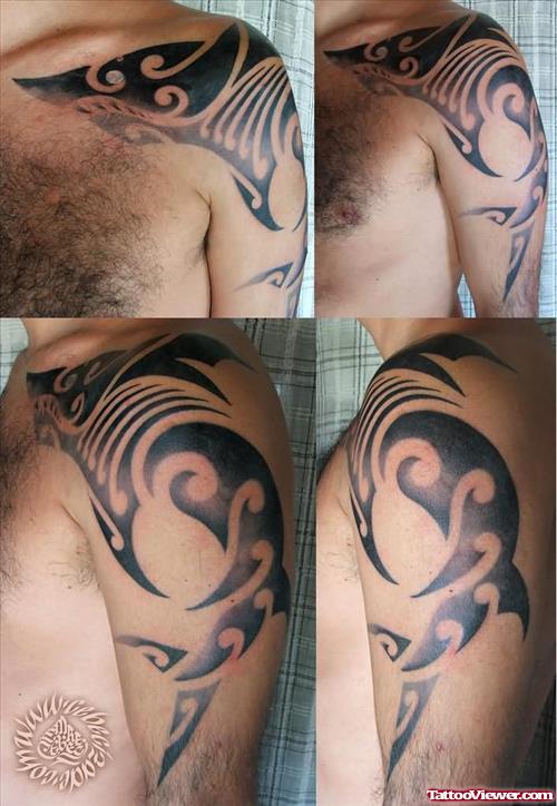 Tribal Shark Tattoo On Shoulder