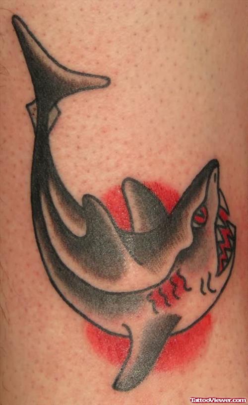 Red And Black Shark Tattoo