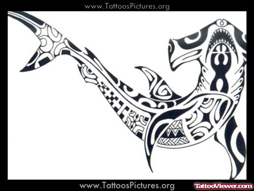 Hammer Head Shark Tribal Tattoo Design