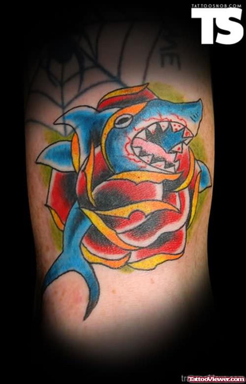 Flower And Shark Tattoo Image
