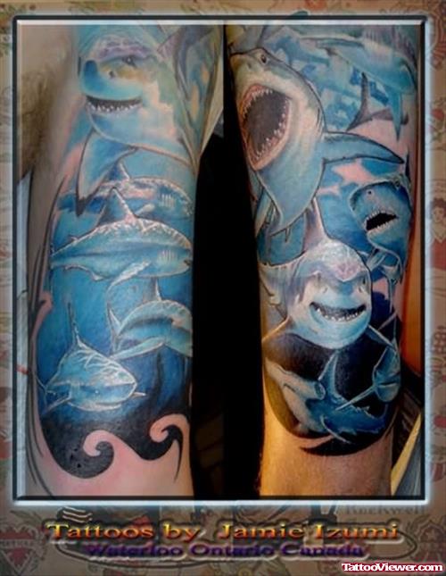 Shark World Tattoo On Biceps