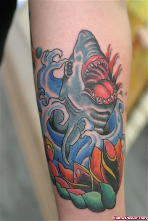 Shark Colourful Tattoo On Arm
