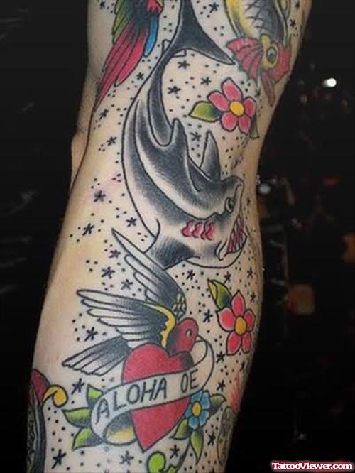 Heart And Black Shark Tattoo