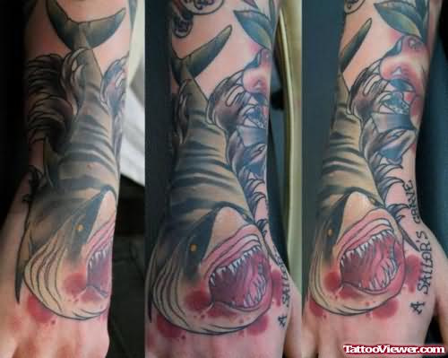 Tumblr Shark Tattoo On Hand And Arm