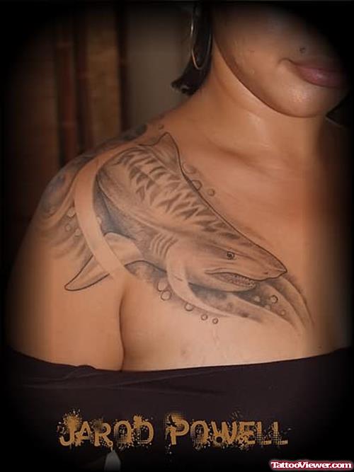 Shark Tattoo On Upper Shoulder
