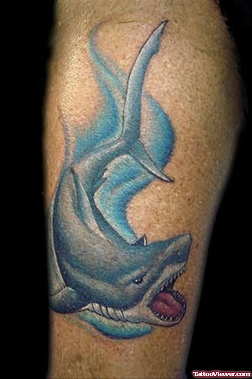 Angry Shark Tattoo On Sleeve