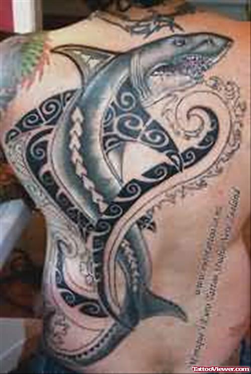 Black Shark Tattoo On Full Back