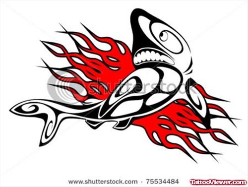 Red Flame Shark Tattoo
