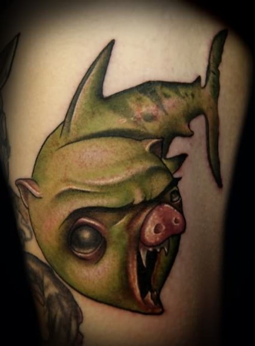 Pig Shark Funny Tattoo