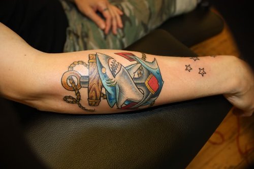 Anchor And Shark Tattoo Design