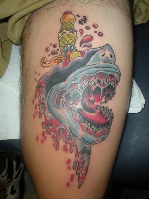 Angry Shark Attacking Tattoo