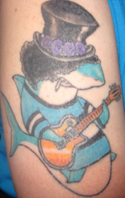 Funny Shark Tattoo On Shoulder