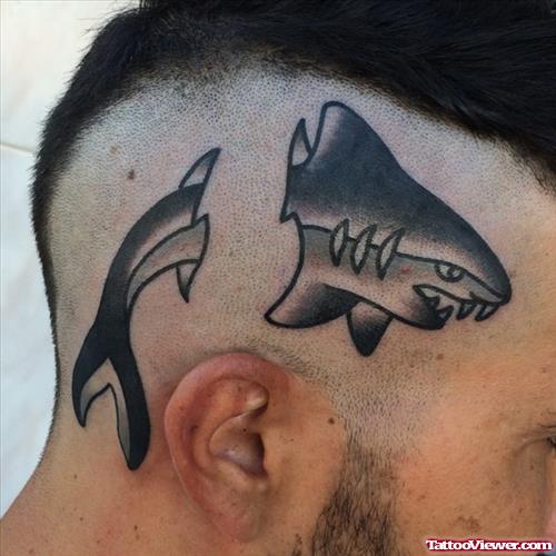 menacing shark tattoo on head